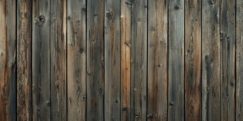 Obraz premium Dark weathered wooden planks forming a textured backdrop with varying shades of brown and gray, arranged vertically for a rustic aesthetic.