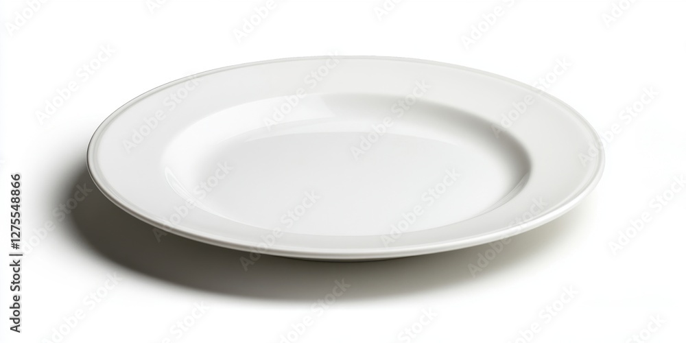 Aufkleber White ceramic plate with a smooth surface isolated on a clean white background featuring subtle shadowing for depth and contrast.