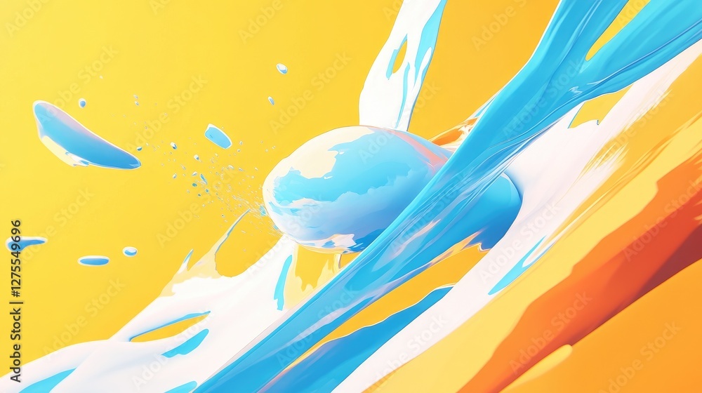 Aufkleber flat colorful illustration featuring surreal forms and bright color splashes, creating a whimsical a