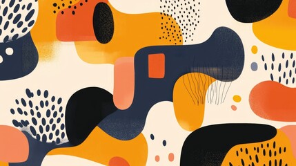 Flat colorful illustration featuring surreal forms and bright color splashes, creating a whimsical abstract painting.