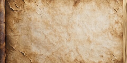 Vintage aged paper texture with a rugged beige surface, featuring creases and a warm brown border, ideal for classic design backgrounds.