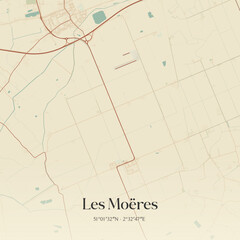 Vintage map of Les Mo&euml;res, France.