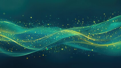 Teal and gold abstract waves with particles