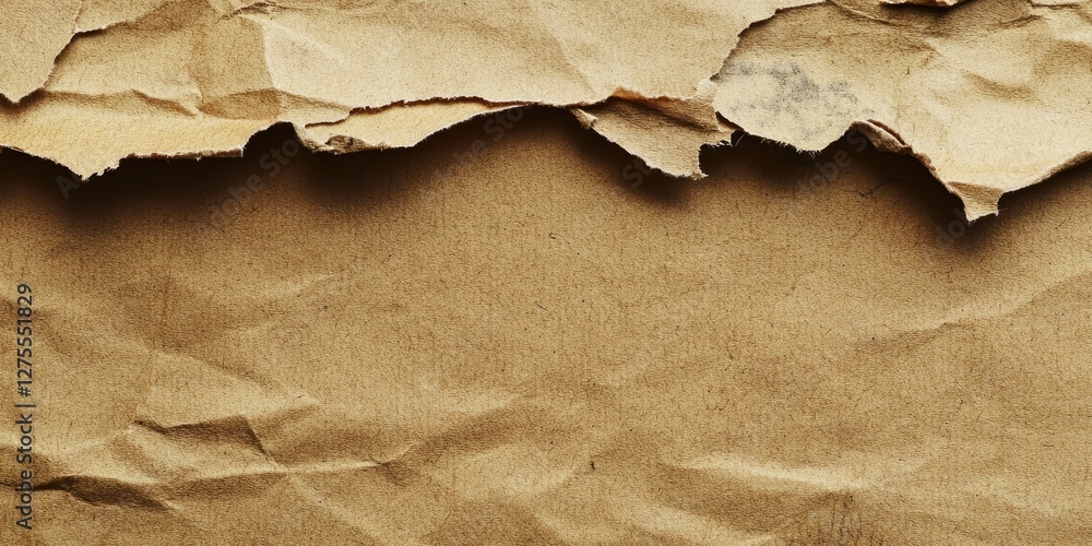 Leinwandbilder textured background of crumpled kraft paper with a ragged edge at the top right, featuring warm brow