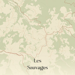 Fototapeta premium Vintage map of Les Sauvages, France.