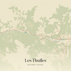 Vintage map of Les Thuiles, France.