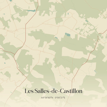 Vintage map of Les Salles-de-Castillon, France.