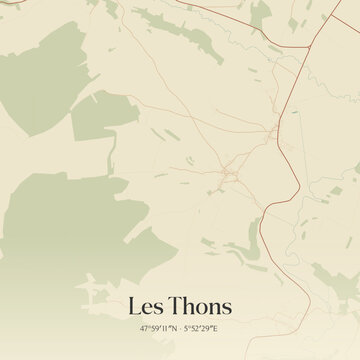 Vintage map of Les Thons, France.