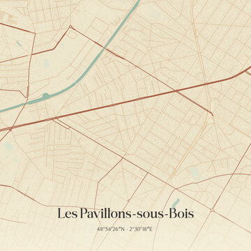 Vintage map of Les Pavillons-sous-Bois, France.
