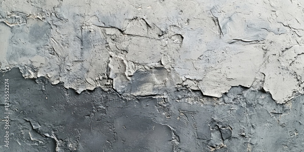 Aufkleber textured abstract background featuring layers of gray and off-white plaster with a rough, uneven sur