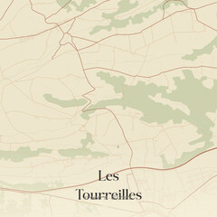 Fototapeta premium Vintage map of Les Tourreilles, France.
