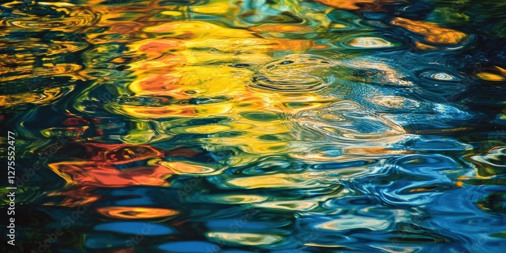 Aufkleber vibrant colorful reflections in water creating an abstract texture in a swamp with shades of blue, y