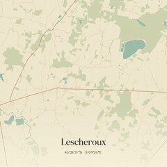 Fototapeta premium Vintage map of Lescheroux, France.