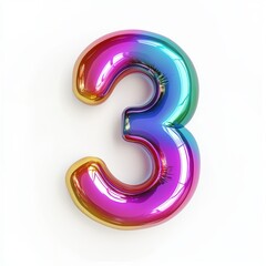 Number 3 made of smooth rainbow-colored gradients with a glossy finish isolated on a clean white background