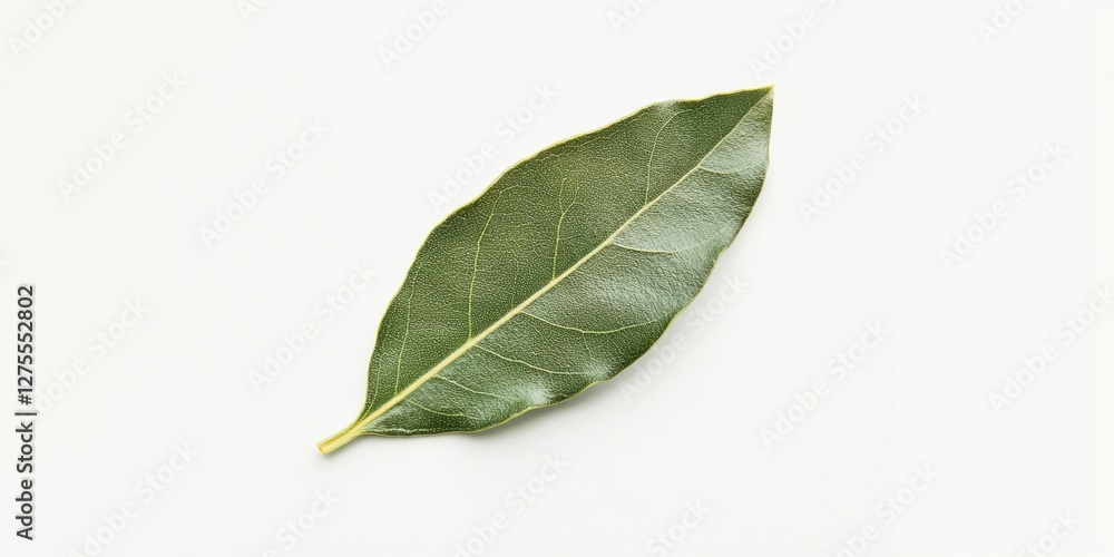 Aufkleber Bay leaf isolated on clean white background showing vibrant green color and smooth texture prominently positioned in the center of the frame