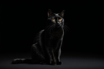 Obraz premium arafed black cat sitting in the dark with yellow eyes