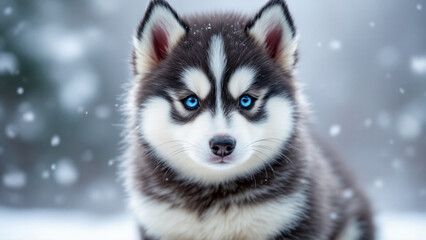 Obraz premium Playful Siberian Husky Puppy Frolicking in the Snow