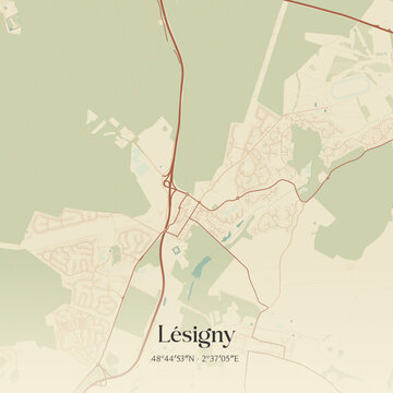 Vintage map of L&eacute;signy, France.