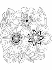 Doodle floral drawing. Art therapy coloring page. Beautiful Bangladeshi floral paisley seamless ornament
