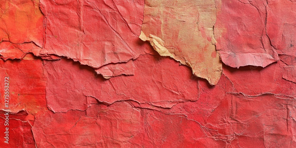 Fototapete textured red recycled paper with varying shades and creases, showcasing a rich color palette in a ho