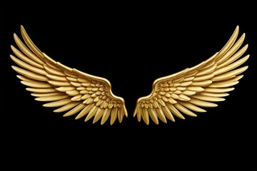 a close up of a pair of gold wings on a black background