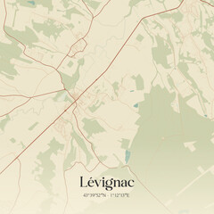 Fototapeta premium Vintage map of Lévignac, France.