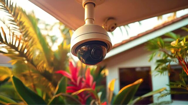 Discreet Surveillance Dome Hidden Among Palm Fronds