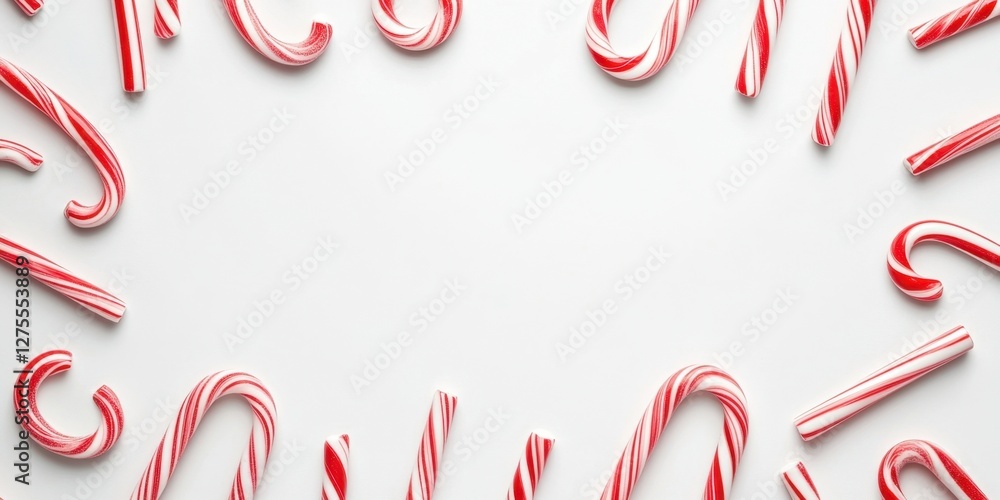 Aufkleber Red and white striped candy canes arranged in a circular frame on a clean white background creating a festive and cheerful Christmas design