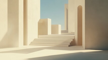 Diagonal lines in soft pastel tones overlapping with sharp-edged geometric shapes, forming a dynamic yet minimalistic composition.