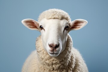 there is a sheep with a white face and a blue background