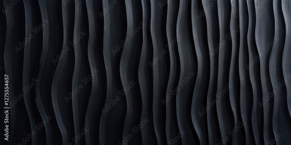 Poster black paper background with vertical wavy lines creating texture, dark tones dominate while empty sp