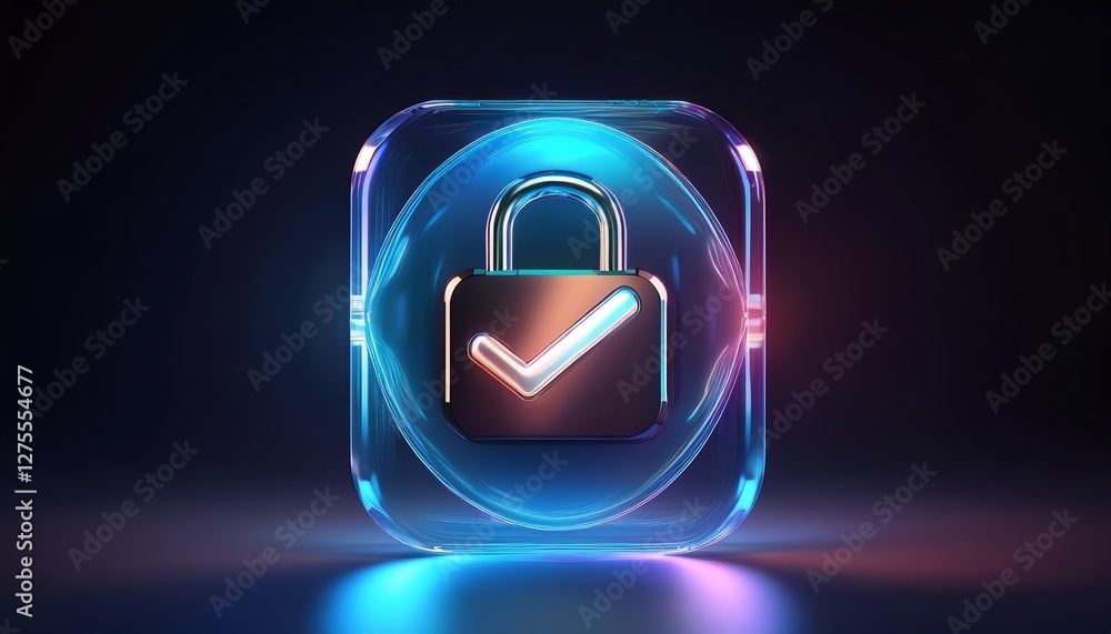 Aufkleber a modern padlock icon with a checkmark, illuminated in vibrant colors, symbolizing security and appr