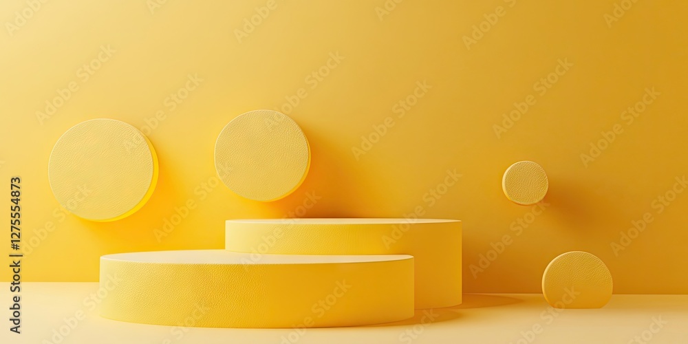 Leinwandbilder geometric shapes in varying sizes and positions in a bright yellow environment with circular and rou
