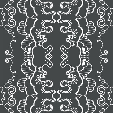 grey and white abstract hand-drawn doodle pattern, waves or curls background. Seamless pattern for design wallpapers