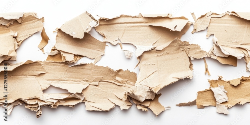 Aufkleber shredded cardboard strip with torn edges and varying textures against a clean white backdrop showcas