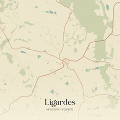 Fototapeta premium Vintage map of Ligardes, France.