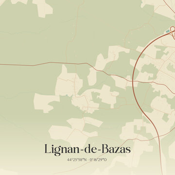 Vintage map of Lignan-de-Bazas, France.