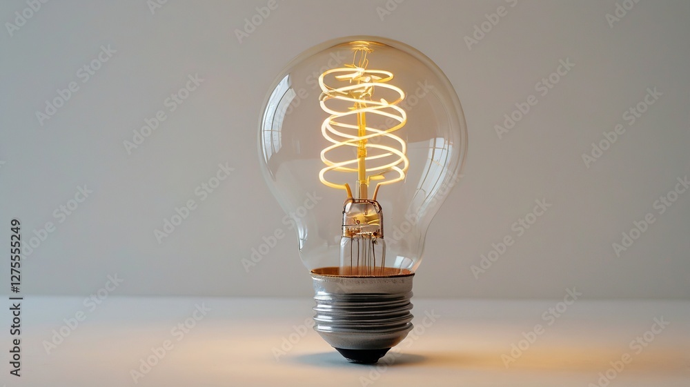 Poster a single vibrant light bulb its filament glows in warm tones on a seamless background creating a sen