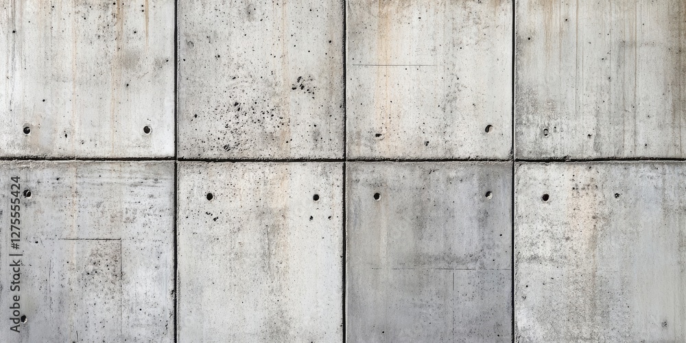 Poster textured grey concrete wall background with visible seams and blemishes, providing ample copy space 