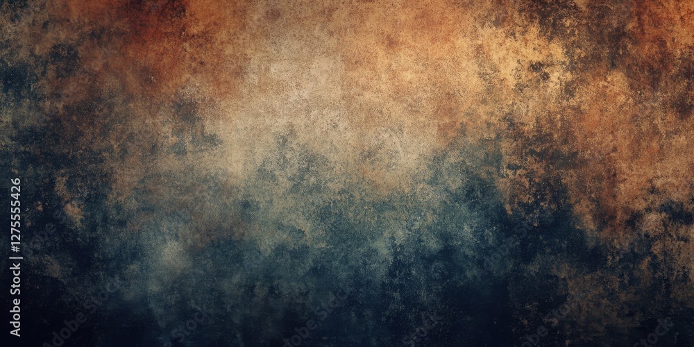 Poster Abstract grunge texture background with warm hues of orange and brown blending into deep blue tones creating a visually rich and textured effect.