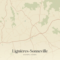 Obraz premium Vintage map of Lignières-Sonneville, France.