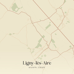 Fototapeta premium Vintage map of Ligny-lès-Aire, France.