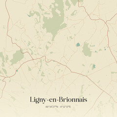 Fototapeta premium Vintage map of Ligny-en-Brionnais, France.