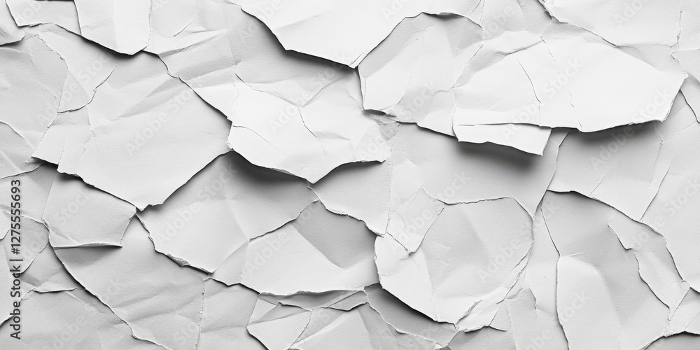 Poster crumpled white paper texture background with subtle gray shadows creating depth and dimension ideal 
