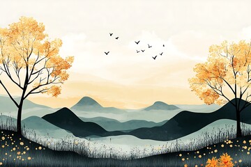 Golden Autumn Mountain Landscape