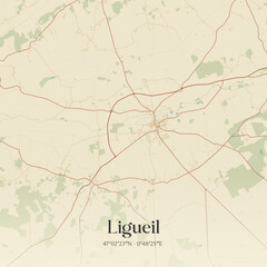 Fototapeta premium Vintage map of Ligueil, France.
