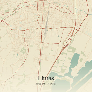 Vintage map of Limas, France.