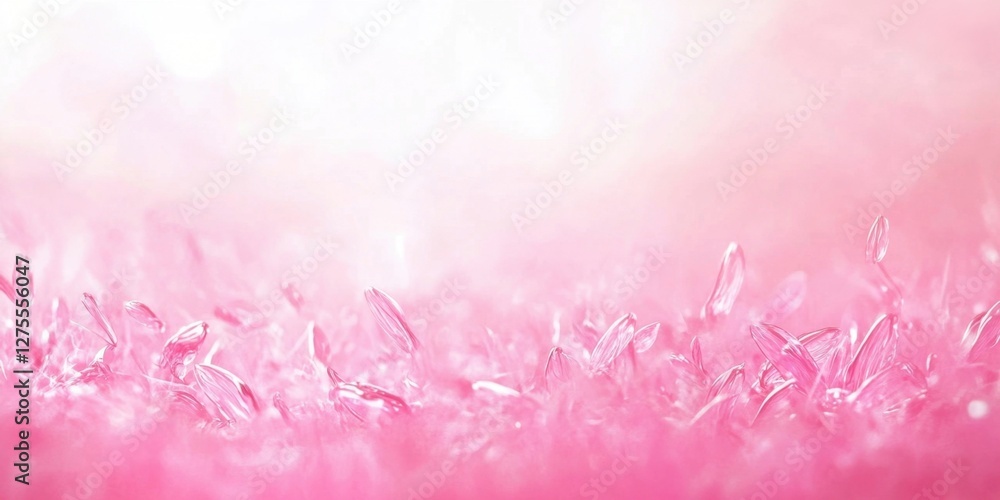 Fototapete panoramic pink background with sparkling crystal-like elements at the bottom and soft light at the t