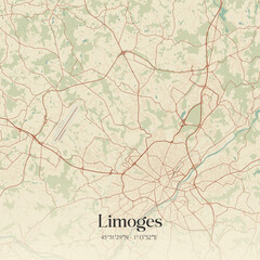 Fototapeta premium Vintage map of Limoges, France.