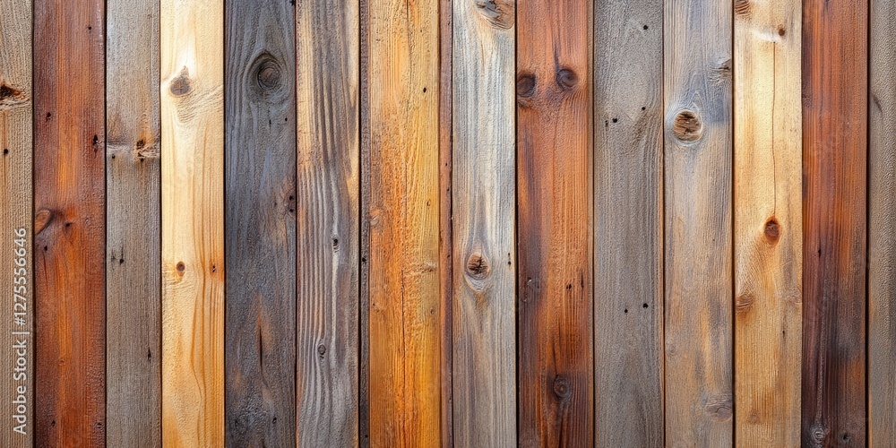 Aufkleber Wooden panel backdrop showcasing a range of brown tones with varying textures and grain patterns arranged vertically for design versatility